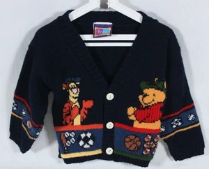 RARE VTG WINNIE THE POOH TODDLER W/ TIGGER NAVY 24 MONTHS CARDIGAN SWEATER GVC - Picture 1 of 4