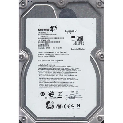 Hard Disk 1.5TB Seagate SATA 3.5" ST31500541AS 1500GB Internal Computer Desktop - Image 1 of 2