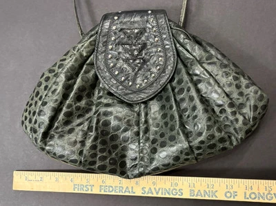 Vtg 1980s Green Snakeskin CrossBody Purse Magnetic Close Mob Boss Wife Retro Y2K - Image 1 of 4