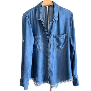 Anthropologie Cloth & Stone Relaxed Denim Raw Hem Shirt Size Large Country Boho - Bild 1 von 8