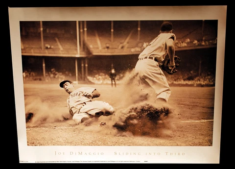 JOE DIMAGGIO SLIDING 3B YANKEES BASEBALL POSTER 12" X 16" OFFICIALLY LICENSED Cover