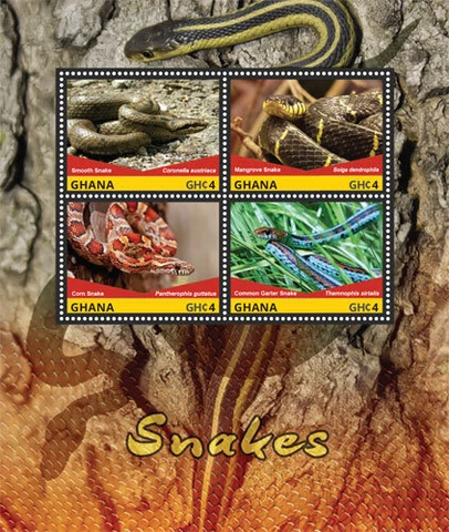 Ghana 2015  - Snakes - Sheet of 4 stamps - Scott #2829 - MNH Cover