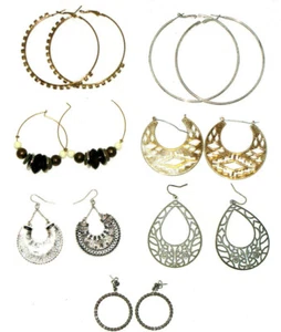 Mix Lot Of 7 Hoop Earring Dangle Gold Plated Rhinestone Beaded Flower Butterfly - Picture 1 of 12