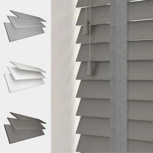 FAUX WOOD VENETIAN BLIND TAPE CORD 50MM SLATS WOODGRAIN PVC WOODEN WINDOW BLIND - Picture 1 of 7