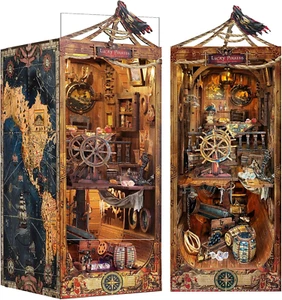 Kit angolo libro fai da te - puzzle in miniatura in legno 3D pirata con luce LED casa delle bambole - Foto 1 di 12