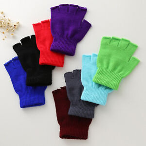 Winter Solid Women Fingerless Warm Gloves Knitted Stretch Half Finger Stretchy