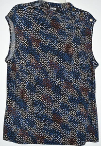 DKNY XXL Sleeveless Stretch Top Shoulder Button Black Print Slinky Drape 2XL - Picture 1 of 19