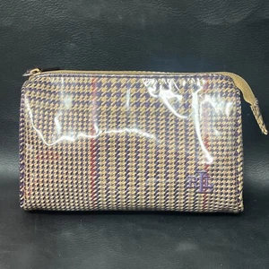 Vtg Lauren Ralph Lauren Y2K Tweed Houndstooth Cosmetic Bag Polo Purple Tan - Picture 1 of 16
