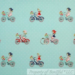 BonEful FABRIC FQ Cotton Quilt Blue White Red Flower Girl Bike Polka Dot Small S - Picture 1 of 12