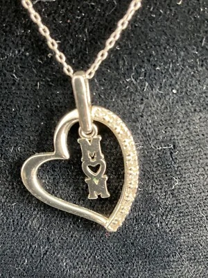 STERLING SILVER 925 MOM HEART NECKLACE 18” Chain - Image 1 of 4