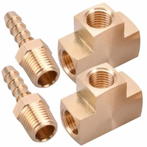 2 Stück 1/4 NPT Messing T-Stück Verschraubungen, 2 Stück 1/4 Zoll Schlauch Widerhaken x 1/4 Zoll MNPT - Bild 1 von 1