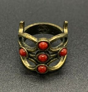 Premier Designs Impulse Ring Gold Wide Band Red Cabochon 6.5