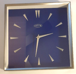 RETRO BRAND Vintage 31cm Cobalt Blue Face Square Analogue Wall Clock Metal Frame