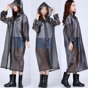Fashion Women Hooded Transparent PVC Raincoat Waterproof Poncho Long Sleeve Coat - Picture 1 of 7