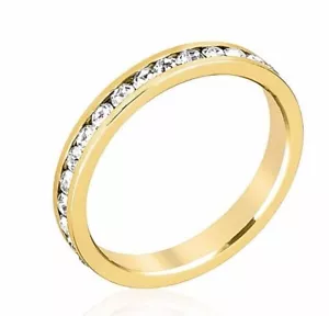 Stylish Stackables Clear Crystal Channel Set Crystals-18k Gold Plated size 9 - Picture 1 of 3