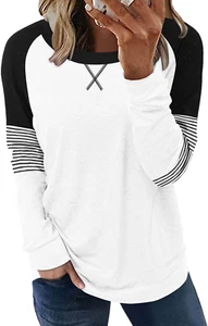 Womens Crewneck Sweatshirt Casual Loose Fitting Tops Long Sleeve T Shirt - Picture 1 of 12