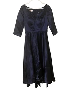 JJs House Formal Dress Gown Size 10 Dark Navy Beaded HighLow Maxi Fit&Flare NEW - Picture 1 of 24