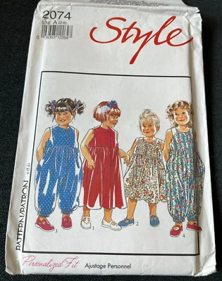 1991 Style Pattern 2074 Sz A (2-6) Child's Dresses and Playsuits Uncut - Image 1 of 4