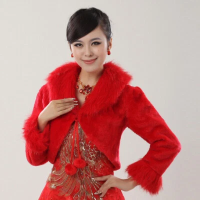 Wedding Bridal Faux Fur Shrug Bolero Top Thermal Plush Soft Cape Cardigan Winter - Image 1 of 4