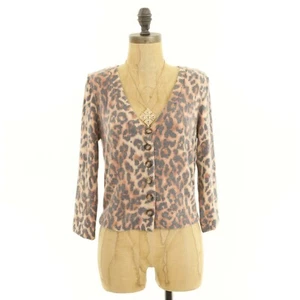 SOCIALITE Nordstrom Cropped Cardigan Sweater Top S Brown Animal Print NEW B85 - Picture 1 of 7