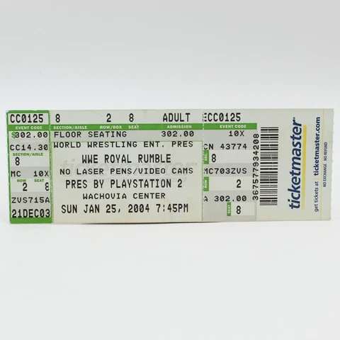 WWE Royal Rumble 2004 Full Ticket Stub Ringside Philadelphia PA Chris Benoit WWF Cover