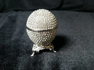 All Jeweled Egg Trinket Box with Stand Hand Set Swarovski Crystals Silver  - Picture 1 of 8