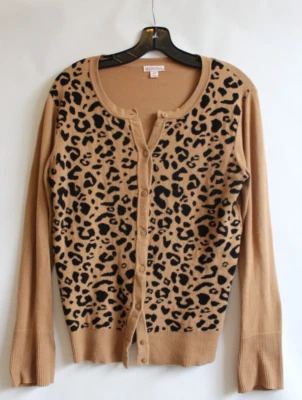 MERONA Cardigan Leopard Pattern Brown Camel Color Long sleeve Sweater Wms Size S - Image 1 of 4