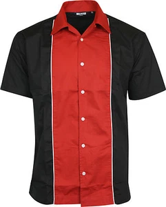 Camisa de Bowling Relco Para Hombres Roja y Negra Rockabilly Retro Años 50 Club Swing Lounge - Imagen 1 de 2