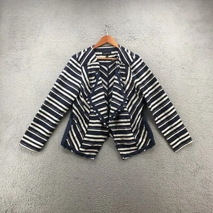 Lane Bryant Blazer Jacket Womens 16 Blue Beige Cotton Blend Striped Long Sleeve - Picture 1 of 19