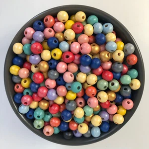 100X Wood Beads Mixed Metallic Multi Colour 8x7mm Wooden Craft Loose Spacer Bead - Bild 1 von 4