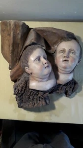 Antica scultura in legno, teste di puttini, angeli, '700 - Foto 1 di 8