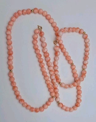 Colar/pulseira de ouro 14 quilates e pele de anjo coral 20" de comprimento contas espaçadoras de ouro - Imagem 1 de 4