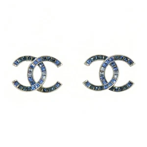 CHANEL Earrings Coco Mark Blue Stone Gradient 1 Pair A15P Silver Women'S Accesso - Picture 1 of 10