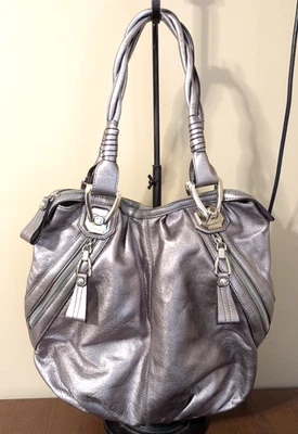 B. Makowsky 银色棕褐色皮革挎包单肩包大号手提包钱包金属色 — 第 1/4 张图片
