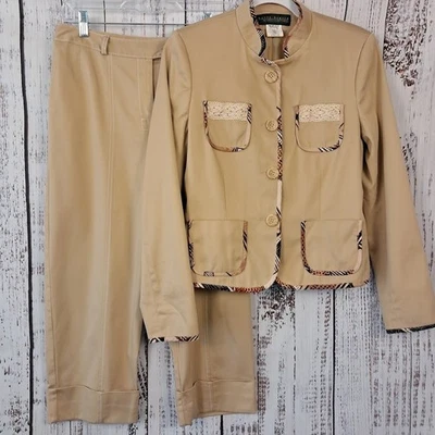 De Colección HARVE BENARD Pantalón Traje Conjunto Chaqueta Caqui Talla 8 y Puños Crops Talla 6 Funky Artístico Foto 1 de 4