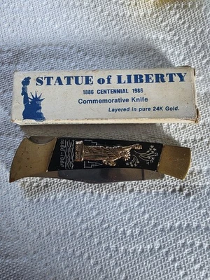 Cuchillo Conmemorativo Estatua de la Libertad 1886 Centenario 1986 - En Capas de Oro 24k Foto 1 de 4