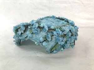 Vintage Women's Blue Floral Netting & Feathers Pillbox Hat - Picture 1 of 9