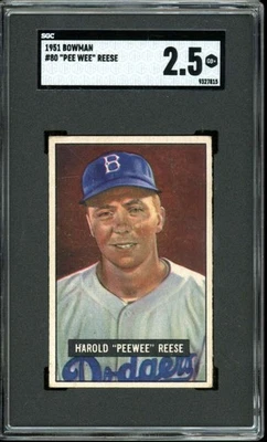 1951 Bowman No80 Harold Pee Wee Reese Dodgers HOF SGC 2.5 GD+ хорошее состояние+ - Изображение 1 из 3