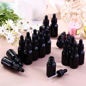 1/2 Oz BLACK Glass Bottle with Glass Eye Dropper (15ml) - Pack of 20 - New - Picture 1 of 6