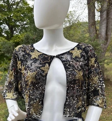 Capa Bolero Free People "Star of the Show" Negra con Cuentas Doradas Talla Única Foto 1 de 4