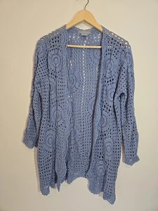 Cárdigan Cottagecore Grandmacore azul de ganchillo agrio mediano para mujer talla mediana - Imagen 1 de 8