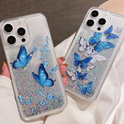 For iPhone 15 Pro Max 14 13 12 11 Butterfly Glitter Quicksand Hybrid Case Cover - Image 1 of 4