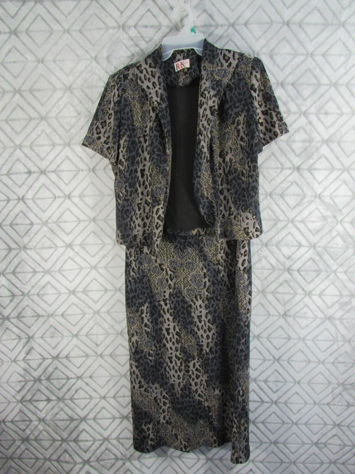 Vestido y Top R K Originals 2 Piezas Talla 12 Gris Negro Azul Dorado Frente Abierto Top Foto 1 de 4