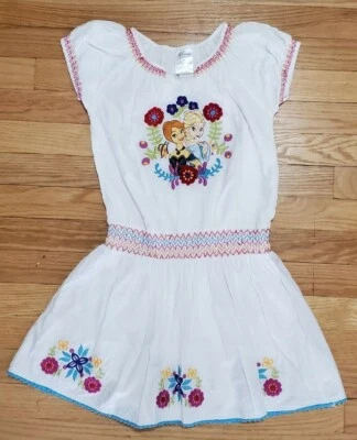 Vestido Floral Disney Store Frozen Talla M 7 8 Anna Elsa Blanco Tejido Calado Usado en Excelente Condición Foto 1 de 4