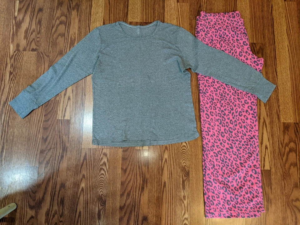 XHILARATION РОЗОВЫЙ СЕРЫЙ ПЯТНИСТЫЙ ФЛИС PJ БРЮКИ РАЗРЫВ СЕРЫЙ ХЛОПОК ЭКИПАЖА ФУТБОЛКА EUC SZ XL - Изображение 1 из 1