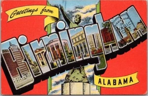 Década de 1940 Birmingham, Alabama Carta Grande LINO Postal Vulcano Estatua Fondo - Imagen 1 de 2