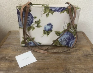 VINTAGE KATE SPADE SAM BAG LARGE BLUE CABBAGE ROSES - Picture 1 of 16