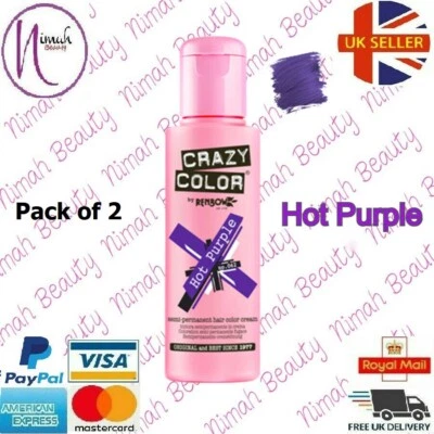 2 X Crazy Color Semi Permanent Haarfarbe Hot Purple 100ml (Packung Mit 2) - Bild 1 von 3