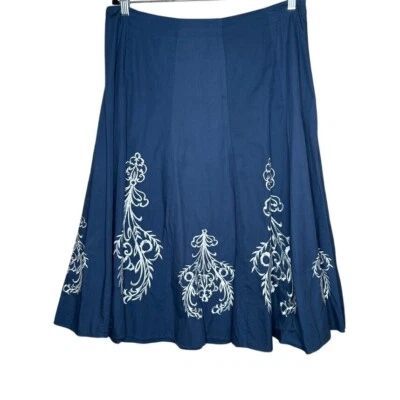 Sunny Leigh Embroidered A-Line Skirt Women's Casual Blue Size 14 cottagecore - Image 1 of 4