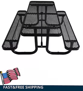 6 Feet Outdoor Furniture Heavy Duty Rectangular Picnic Table w/ Umbrella Pole - Picture 1 of 8